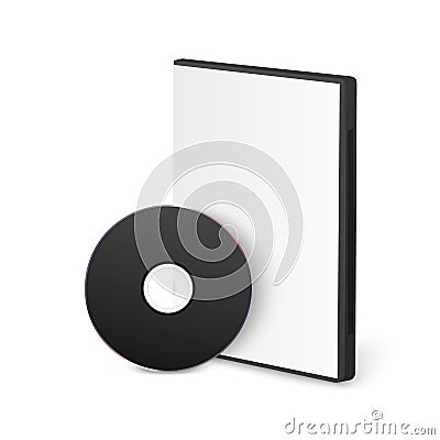 Vector 3d Realistic Black CD, DVD with Plastic Cover, Envelope, Case Isolated. CD Box, Packaging Design Template for Vector Illustration