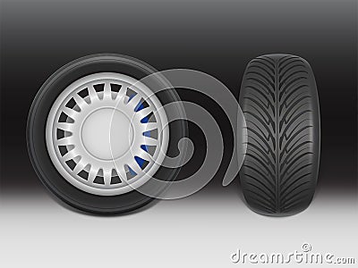 Vector 3d realistic black tire with tread Vector Illustration