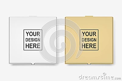 Vector 3d Realistic Blank White and Brown Pizza Box Template Set Closeup Isolated on White Background. Mockup for Logo Vector Illustration