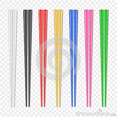 Vector 3d Realistic Chopsticks Set Closeup Isolated on Transparent Background. Design Template of Food Sticks, Asian Vector Illustration