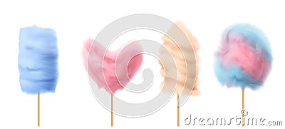 Vector 3d realistic cotton candy on sticks Vector Illustration