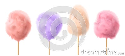 Vector 3d realistic cotton candy on sticks Vector Illustration