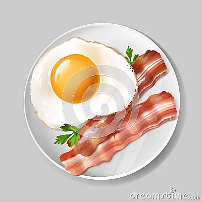 Vector 3d realistic english breakfast - bacon, egg Vector Illustration