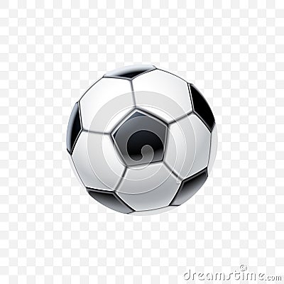 Vector 3d realistic football ball in black and white for soccer isolated on transparent background. Equipment and Vector Illustration