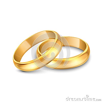 Vector 3d Realistic Gold Metal Wedding Ring Icon Set Closeup Isolated on White Background. Design Template of Shiny Vector Illustration