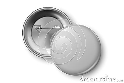 Vector 3D Realistic Grey Round Pin Badge Mockup Closeup Isolated. Blank Button Badge Design Template for Events. ID Vector Illustration