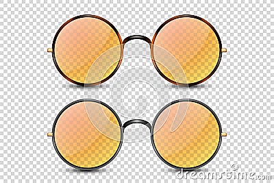 Vector 3d Realistic Leopard, Black Round Frame Glasses Set with Orange Transparent Glass Isolated, Eyeglasses for Women Vector Illustration