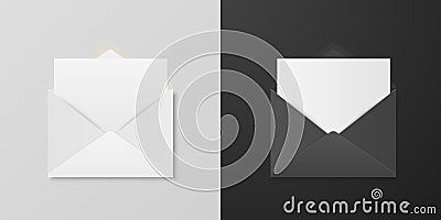 Vector 3d Realistic Opened White and Black Envelope Set. Isolated Envelopes. Blank, Empty Paper Sheet, Invitation Vector Illustration