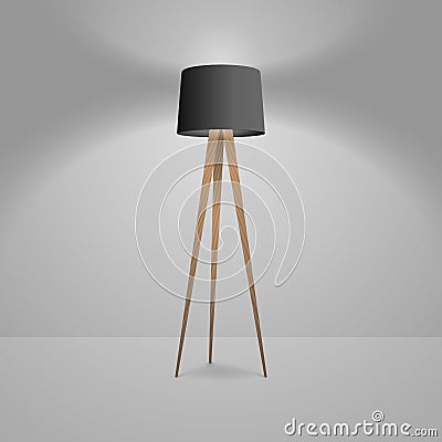 Vector 3d Realistic Render Illuminated Lamp Closeup. Floor Lamp. Template of Electric Torchere for Interior Design Vector Illustration