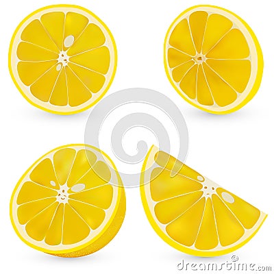 Vector 3d realistic sliced lemon. Isolated sliced lemon on white backgrpund. Citrus halves. Vector Illustration