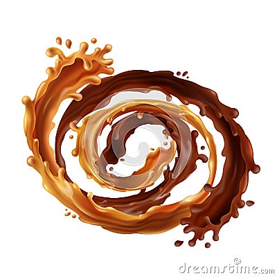 Vector 3d realistic swirl of chocolate, caramel Vector Illustration