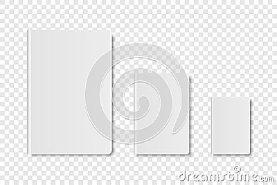 Vector 3d Realistic White Closed Blank Paper Notebook, Diary, Book Set Isolated on Transparent Background. A4, A5, A6 Vector Illustration