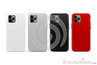 Vector 3d Realistic White, Gray, Black, Red Blank Phone Case Design Template. Back Cover for Smartphone Set Isolated on Vector Illustration