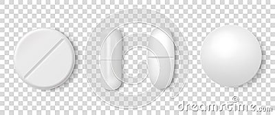 Vector 3d Realistic White Medical Pill Icon Set Closeup Isolated on Transparency Grid Background. Design template of Vector Illustration