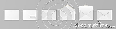 Vector 3d Realistic White Paper Blank Envelope with Letter Sheet and Window Isolated. C5, C6, A6, C6, A5, C5 Size Vector Illustration