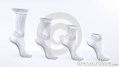 Vector 3d realistic white sports and casual white socks different lengths Vector Illustration
