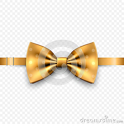 Vector 3d Realistic Yellow Golden Bow Tie Icon Closeup Isolated on White Background. Silk Glossy Bowtie, Tie Gentleman Vector Illustration