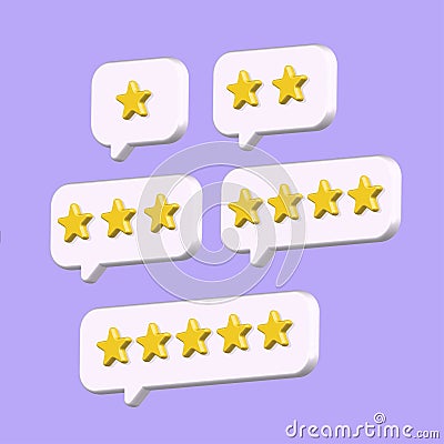 Vector 3d render volume illustration of 1- to 5-star feedback, evaluation of a product or service on a purple background Vector Illustration