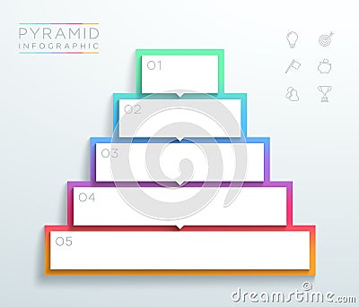 Vector 3d Text Boxes 1 to 5 Stacked Pyramid Infographic B Vector Illustration