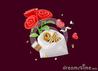 Vector 3d Valentine sale composition Vector Illustration