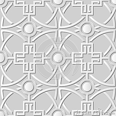 Vector damask seamless 3D paper art pattern background 071 Round Cross Curve Vector Illustration