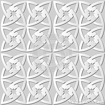 Vector damask seamless 3D paper art pattern background 228 Round Cross Geometry Vector Illustration