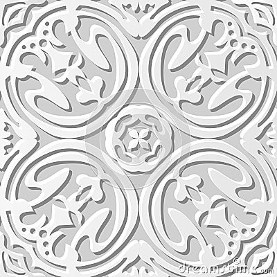 Vector damask seamless 3D paper art pattern background 084 Round Curve Flower Vector Illustration