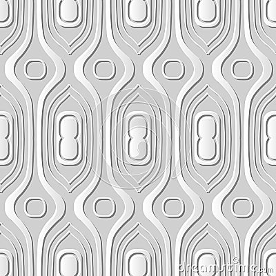 Vector damask seamless 3D paper art pattern background 065 Round Curve Line Vector Illustration