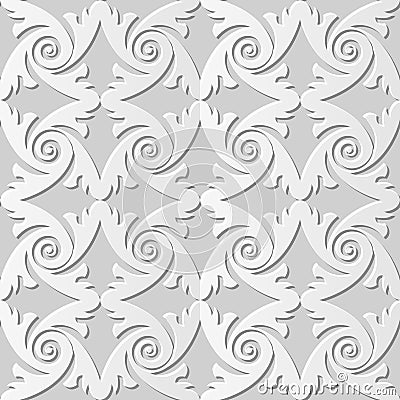 Vector damask seamless 3D paper art pattern background 046 Spiral Feather Round Vector Illustration