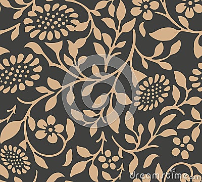 Vector damask seamless retro pattern background botanic garden nature plant leaf flower. Elegant luxury brown tone design for Vector Illustration