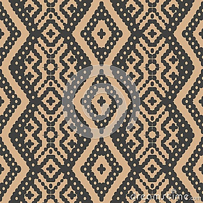 Vector damask seamless retro pattern background check geometry cross aboriginal frame. Elegant luxury brown tone design for Vector Illustration