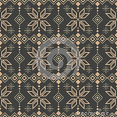 Vector damask seamless retro pattern background check polygon geometry cross star frame line flower. Elegant luxury brown tone Vector Illustration