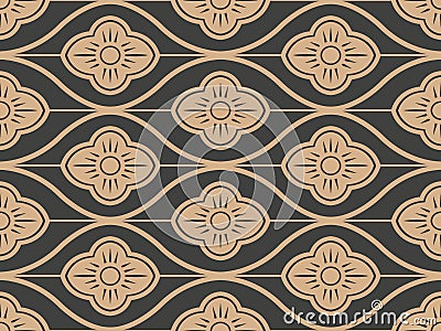 Vector damask seamless retro pattern background oriental curve cross frame line flower. Elegant luxury brown tone design for Vector Illustration