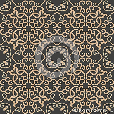 Vector damask seamless retro pattern background oriental spiral curve cross frame chain vine. Elegant luxury brown tone design for Vector Illustration