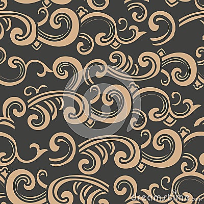 Vector damask seamless retro pattern background oriental spiral vortex cross wave frame. Elegant luxury brown tone design for Vector Illustration