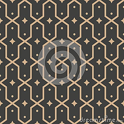 Vector damask seamless retro pattern background polygon geometry cross frame star kaleidoscope. Elegant luxury brown tone design Vector Illustration