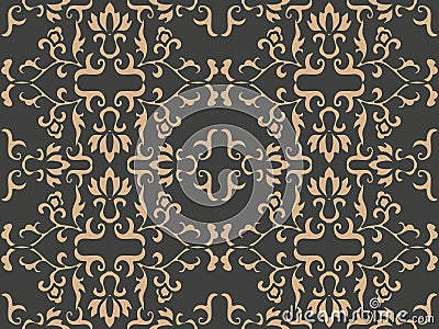 Vector damask seamless retro pattern background spiral curve cross botnaic garden frame leaf vine flower. Elegant luxury brown Vector Illustration