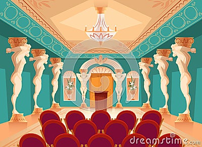 Vector audience hall with atlas columns, armchairs Vector Illustration