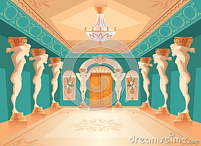 Vector hall with atlas columns, ballroom interior Vector Illustration