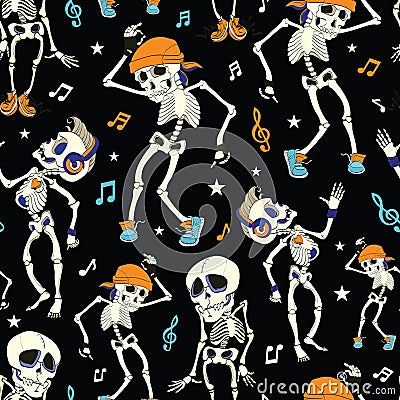 Vector Dancing Skeletons Party Halloween Seamless Vector Illustration