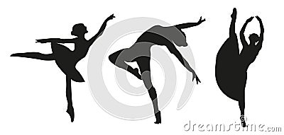 Vector dancing women silhouettes set - isolated. Ballerina - ballet Vector Illustration