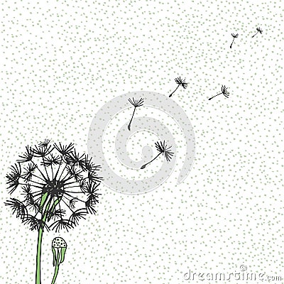 Vector Dandelion, hand drawing. Flying blow dandelion buds black outdoor decoration on a background speckled Vector Illustration