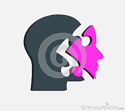 Vector Dark Puzzle Silhouette Head and Pink Face. Vector Illustration