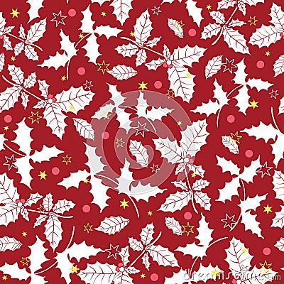 Vector dark red holly berry holiday seamless pattern background. Great for winter themed packaging, giftwrap, gifts Vector Illustration