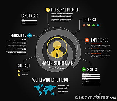 Vector dark resume web infographic template. Vector Illustration