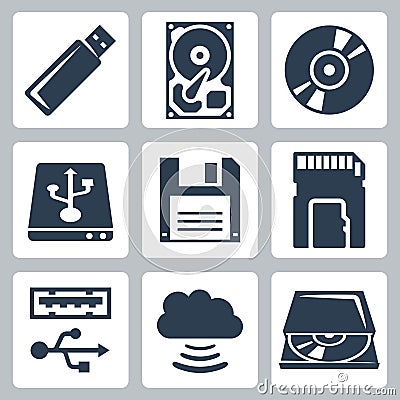 Vector data storage icons set Vector Illustration