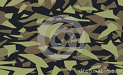 Vector debris camouflage, green military background. Camo pattern of geometric triangles shapes. Vector Illustration