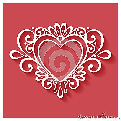 Vector Deco Floral Heart on Red Background Vector Illustration