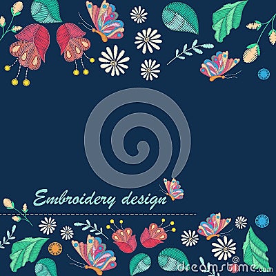 Vector decorative background with embroidery design and place for text Vector Illustration