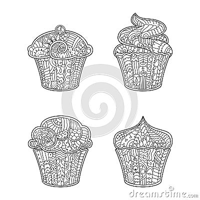 Vector decorative cupcake in zen style for adult coloring book. Vector Illustration